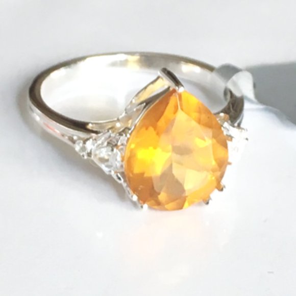 Genuine Burmese Amber .925 Ring RARE 16mm Fat Pear Sterling Silver Natural - Picture 10 of 16